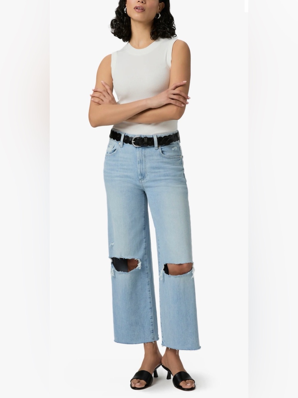 PAIGE Sasha Ankle High Rise Crop Raw Hem Wide Leg Jeans Size 25 Like New